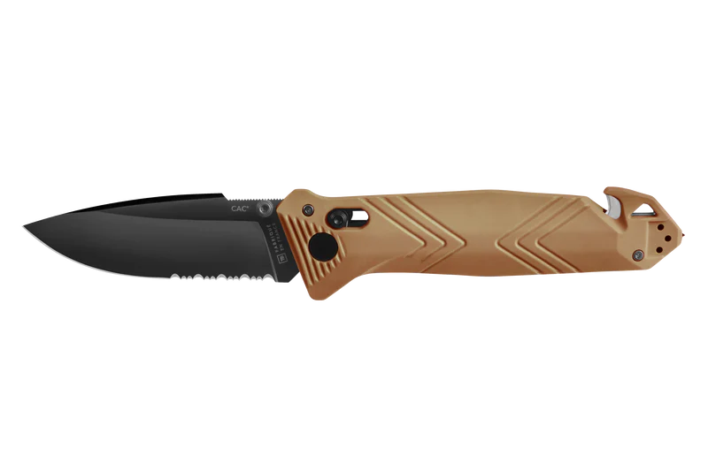 Tb Outdoor - Couteau de poche Serration PA6 - Vengeur edition Tan